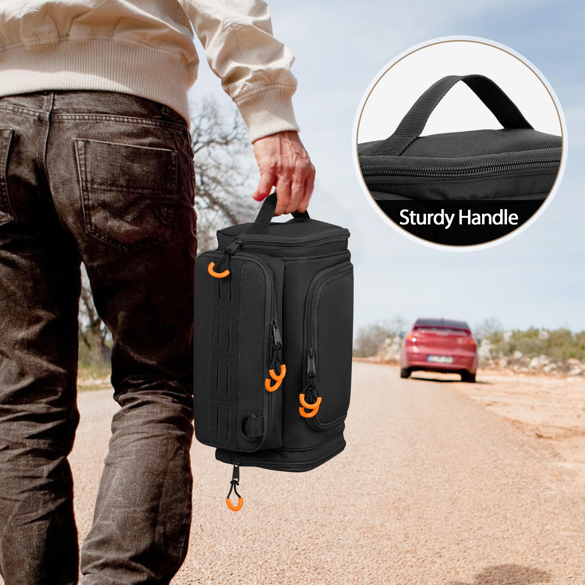 Prokva Tactical Toiletry Bag durable polyester construction stands up to outdoor trips and daily commutes.