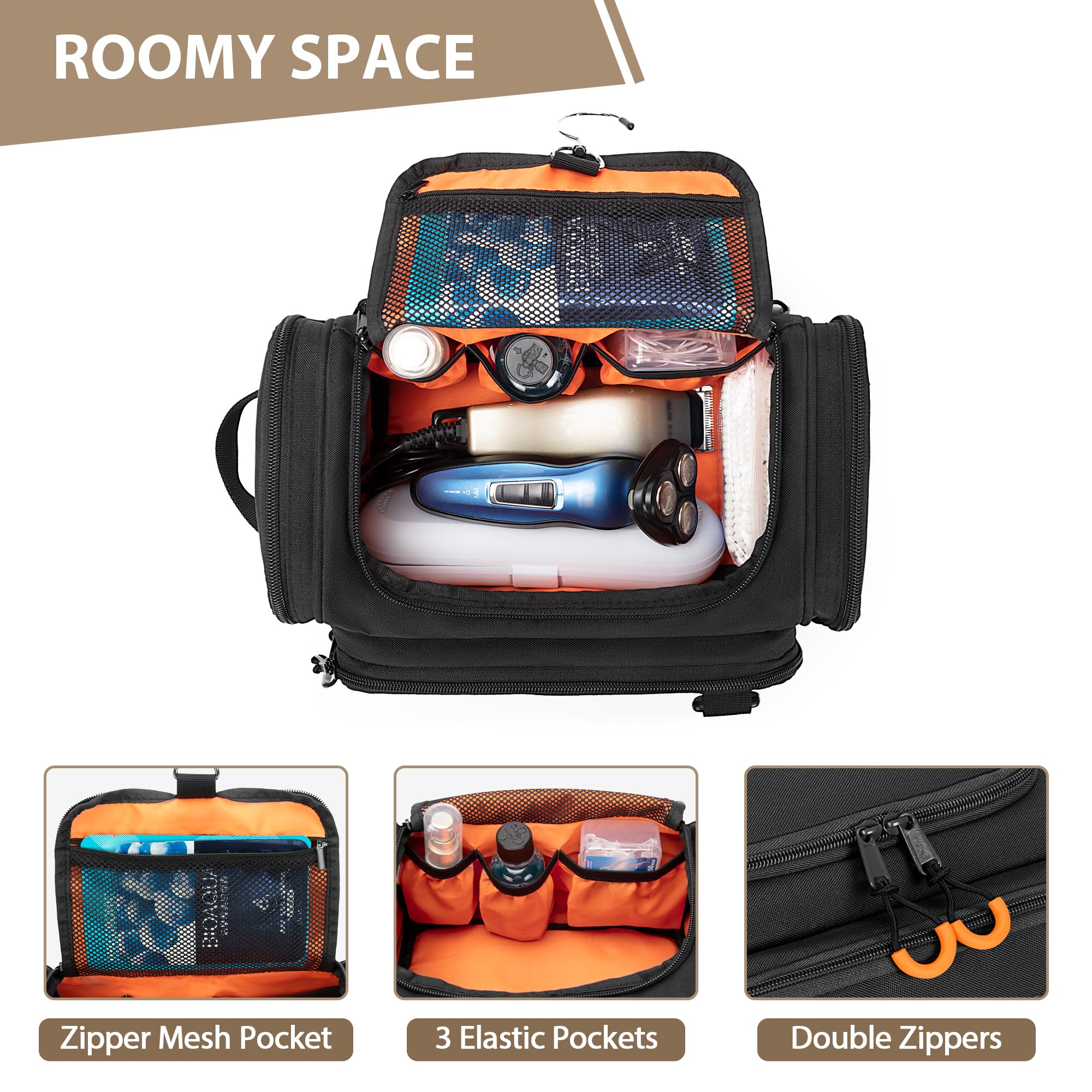 Prokva Tactical Toiletry Bag side pocket stores towels or socks for quick access while traveling.