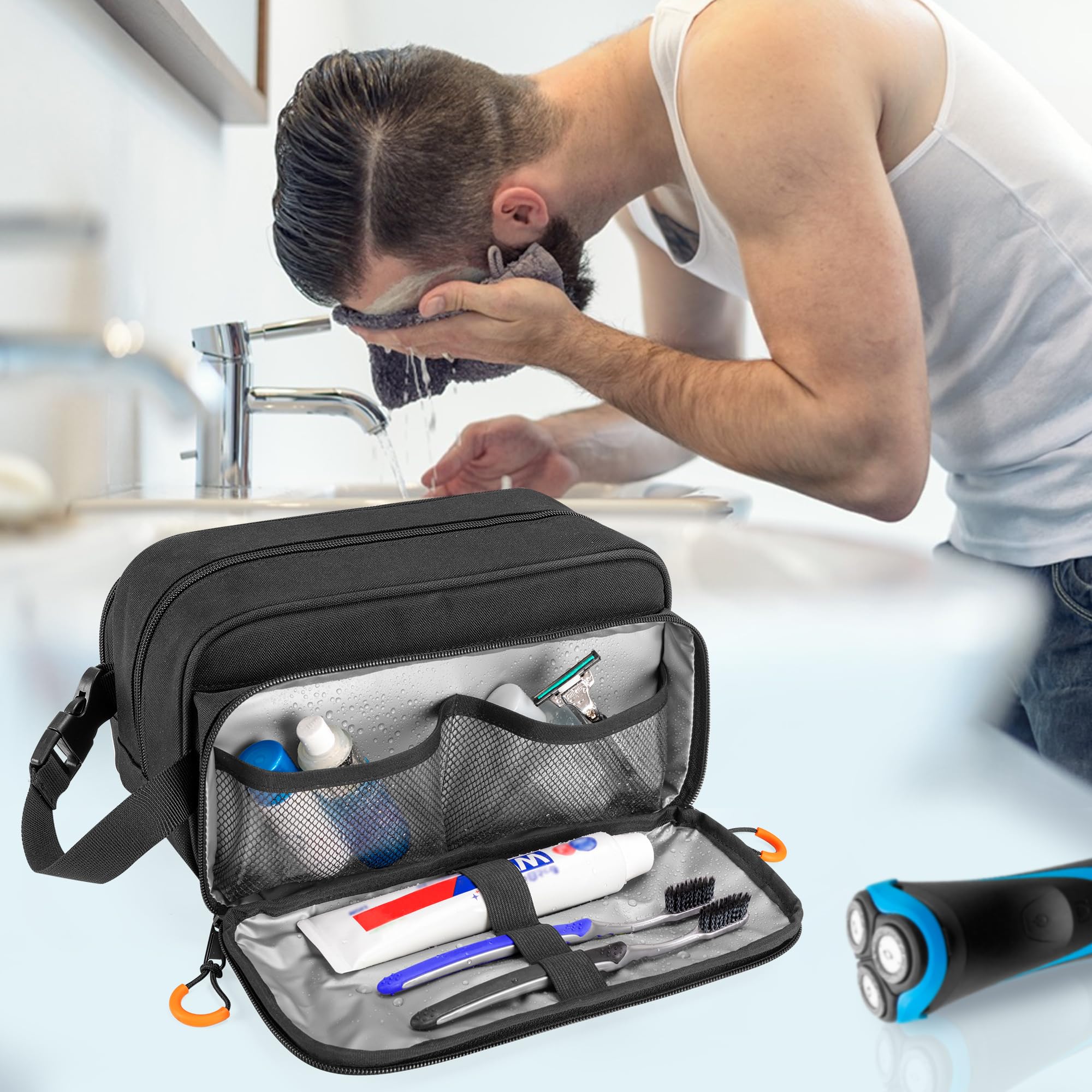 Prokva Toiletry Bag center compartment shows spacious storage for daily essentials.