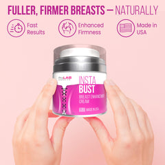 InstaBust cream texture close-up shows lightweight, non-greasy absorption for daily use.