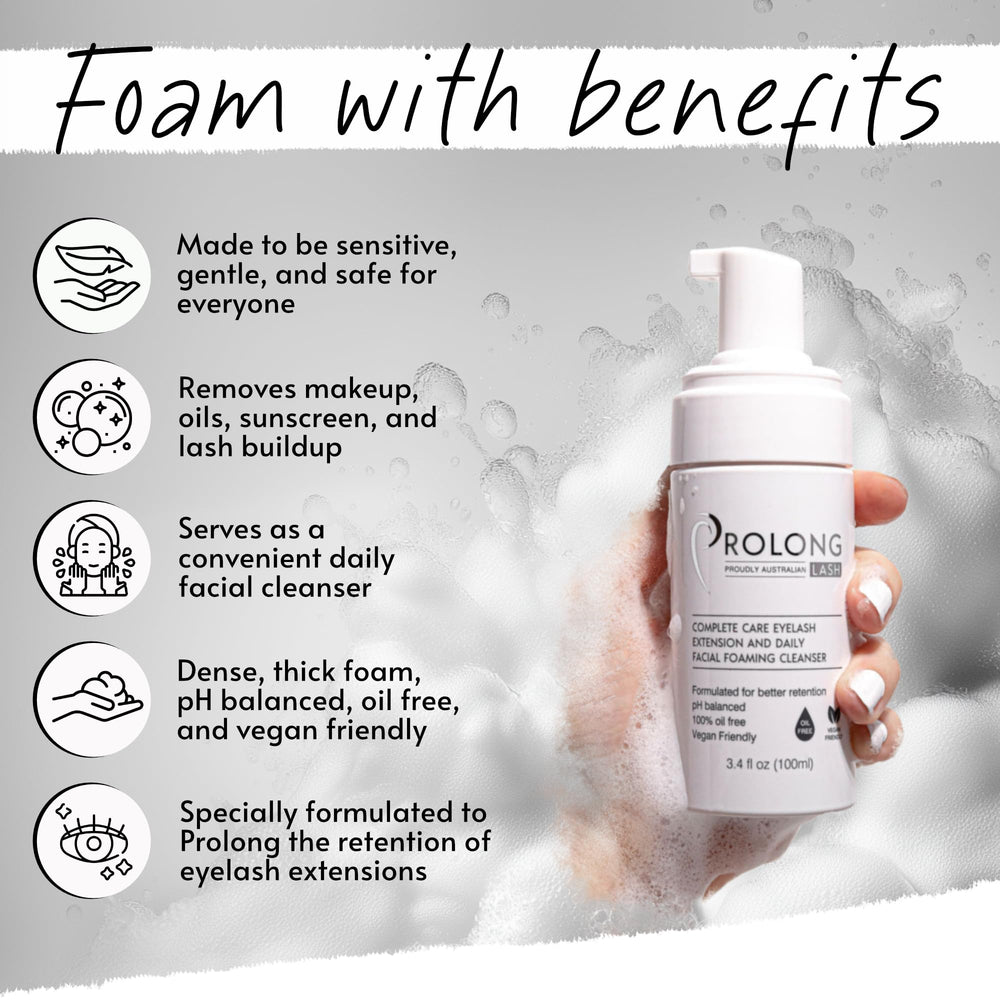 PROLONG LASH foaming cleanser lather close-up lifts oils and makeup