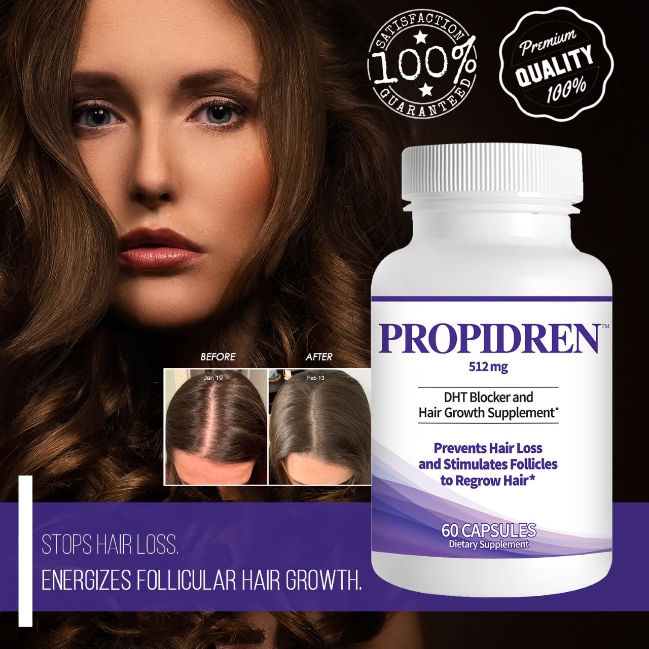 Pronexa Propidren packaging shows saw palmetto and biotin for DHT-blocking benefits.