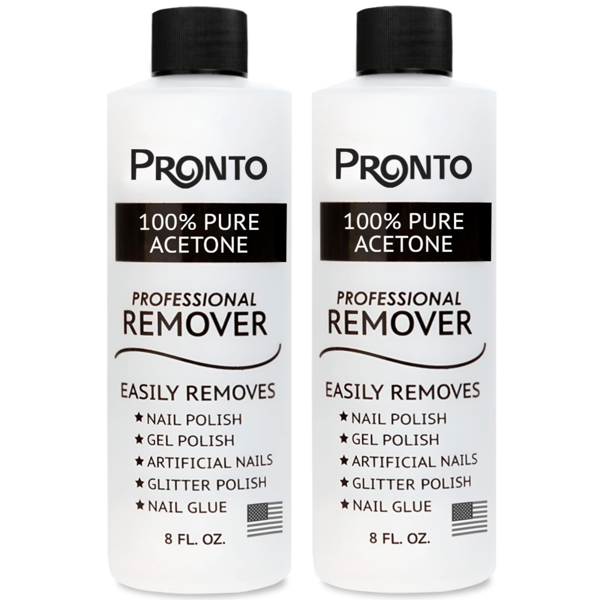 Pronto 100% acetone gel remover bottle close-up—professional polish removal made simple