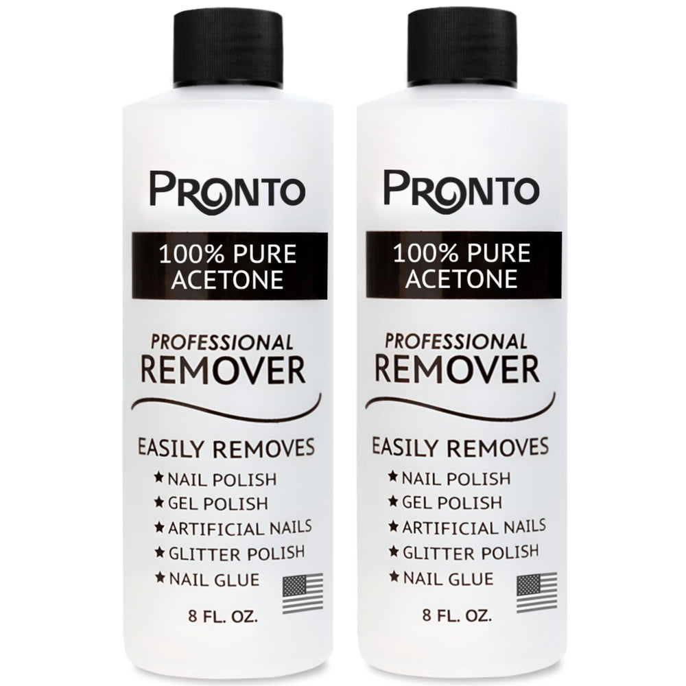 Pronto 100% acetone gel remover bottle close-up—professional polish removal made simple