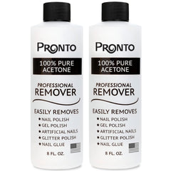 Pronto 100% acetone gel remover bottle close-up—professional polish removal made simple