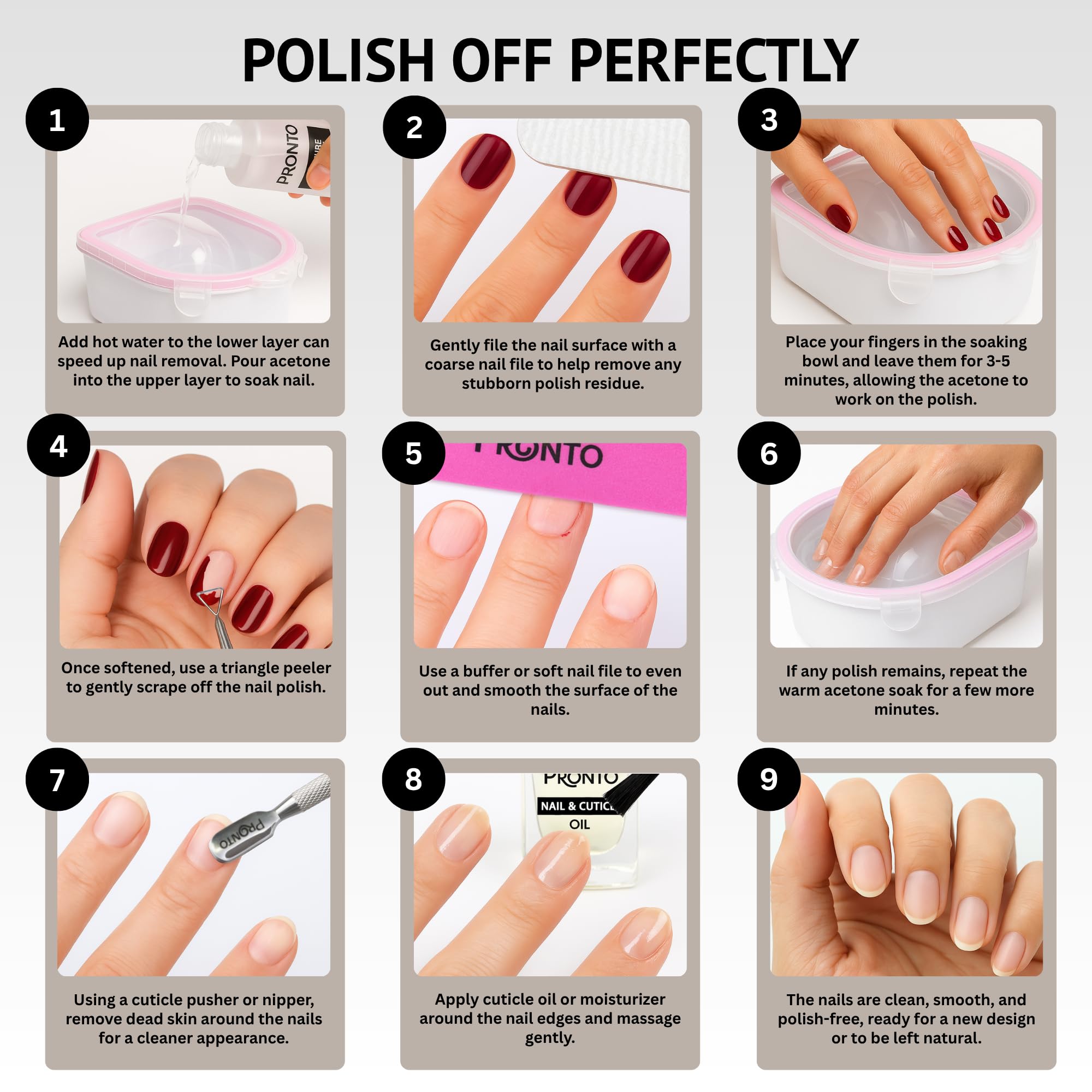 Pronto cuticle oil bottle adds nourishing care after removal