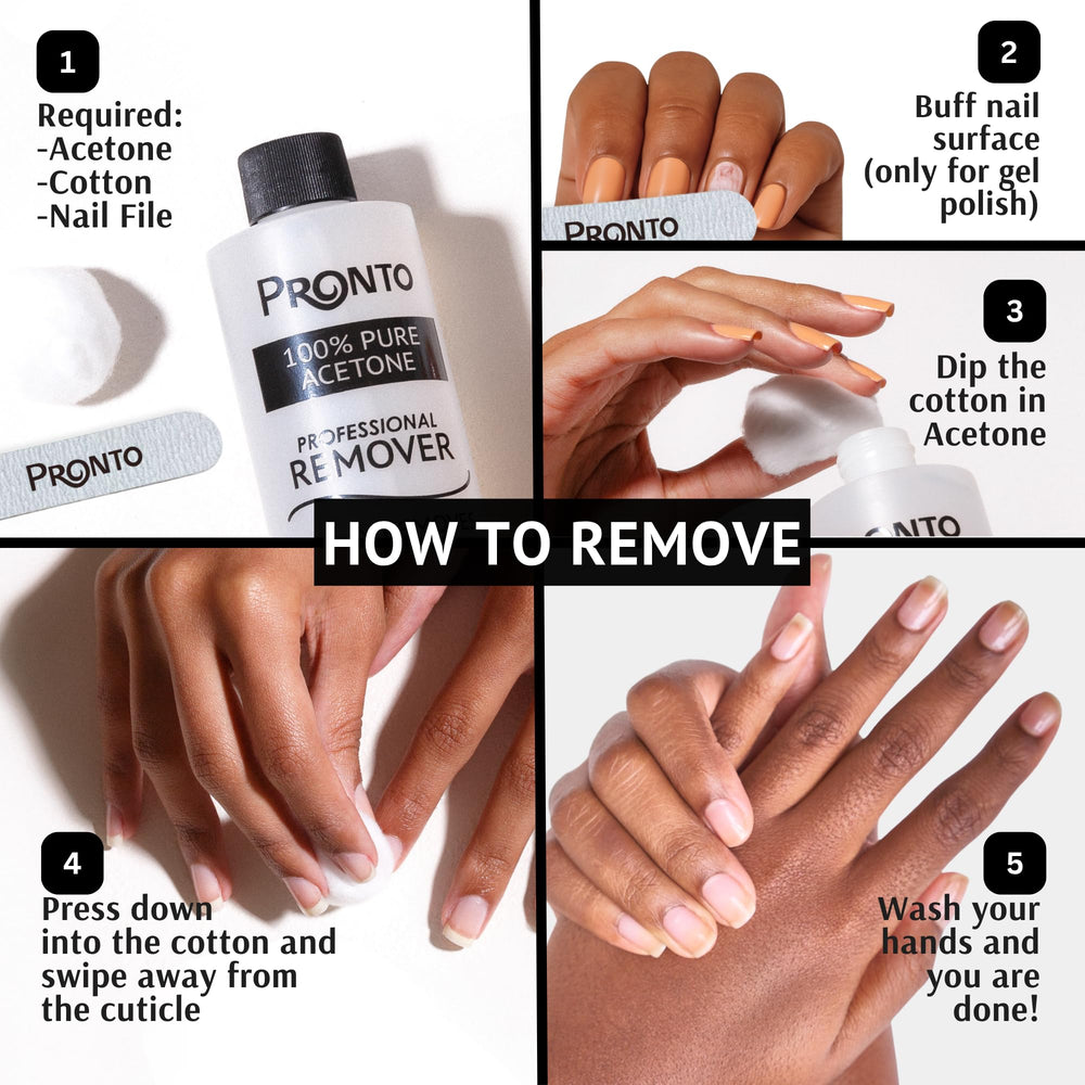 Pronto USA-made acetone nail remover emphasizes quality and safety.