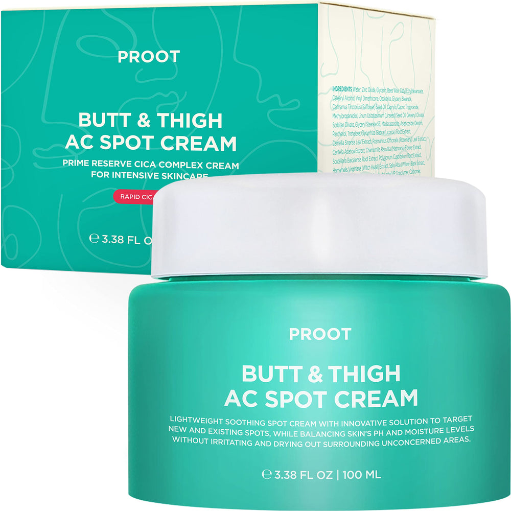 PROOT Butt Acne Cream tube applying on butt area for targeted blemish care