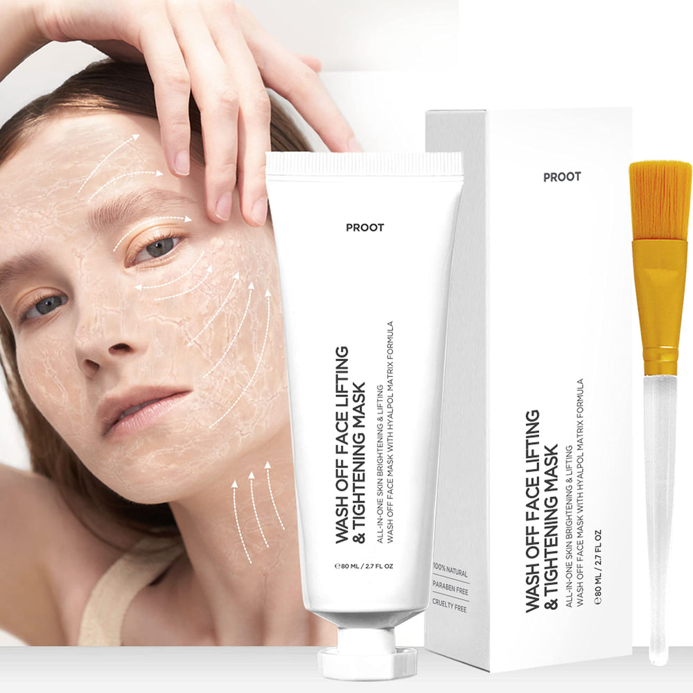 PROOT Skin Tightening Mask tube closeup highlighting instant lifting potential