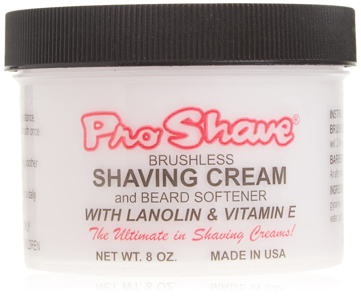 Proshave Shaving Cream 8oz bottle prepared for a smooth, brushless shave.