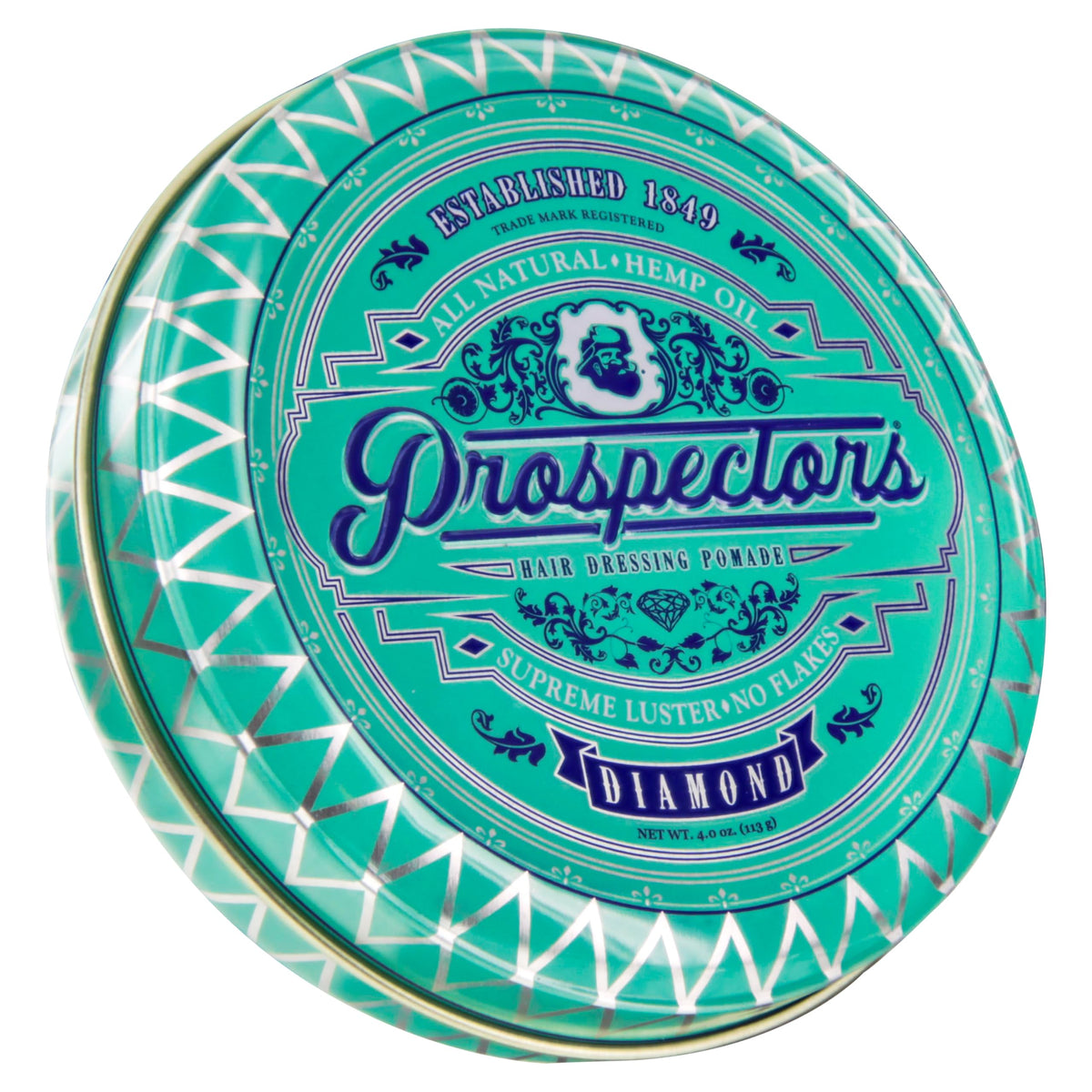 PROSPECTORS Diamond Hair Pomade tin open reveals creamy texture for easy styling.