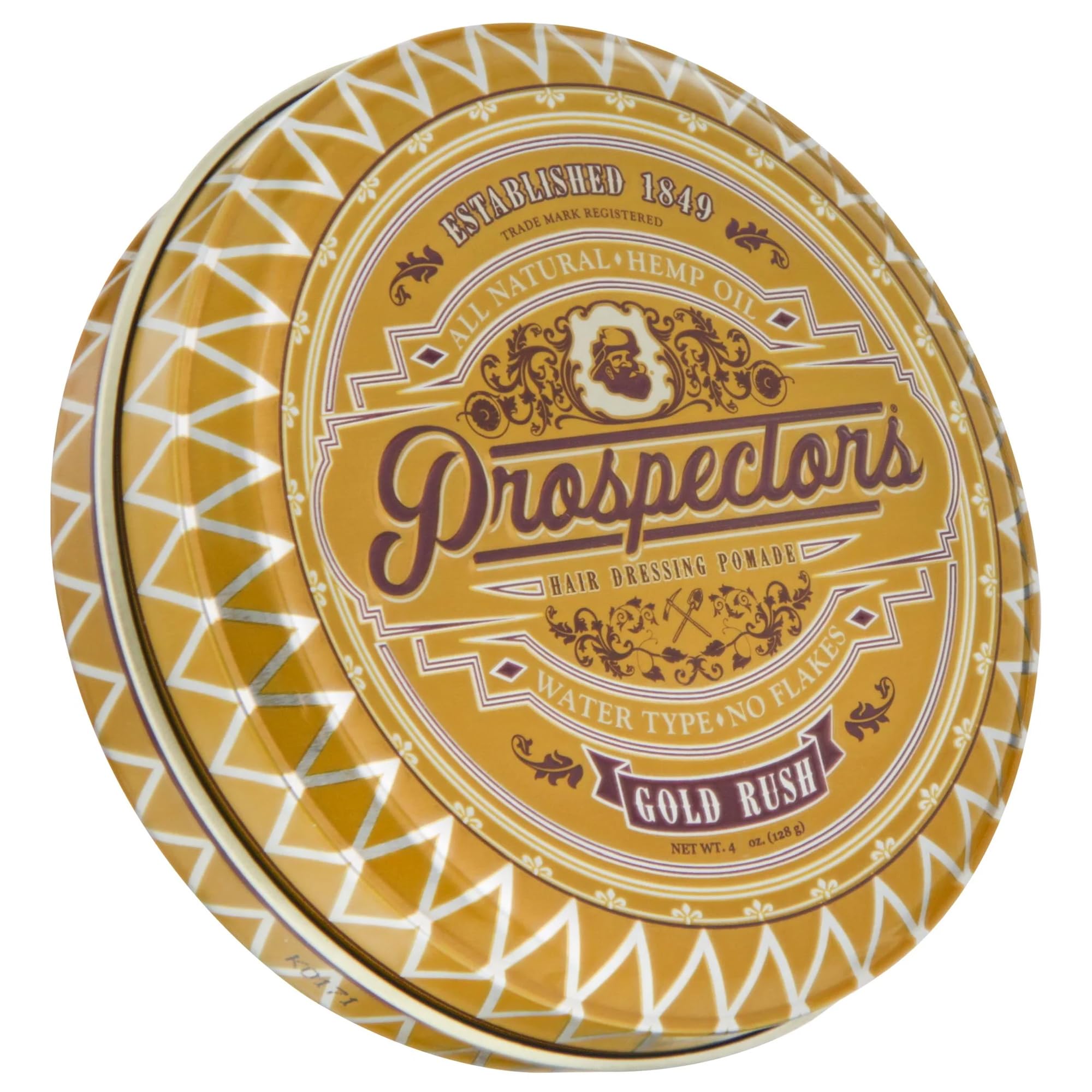Prospectors Gold Rush pomade tin—compact packaging for easy styling and washout.
