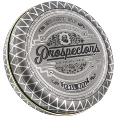 Prospectors Pomade Coal Mine jar demonstrates matte finish for a natural, casual look.