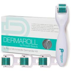 Prosper Beauty DermaRoll face roller close-up showing titanium needles for precise exfoliation