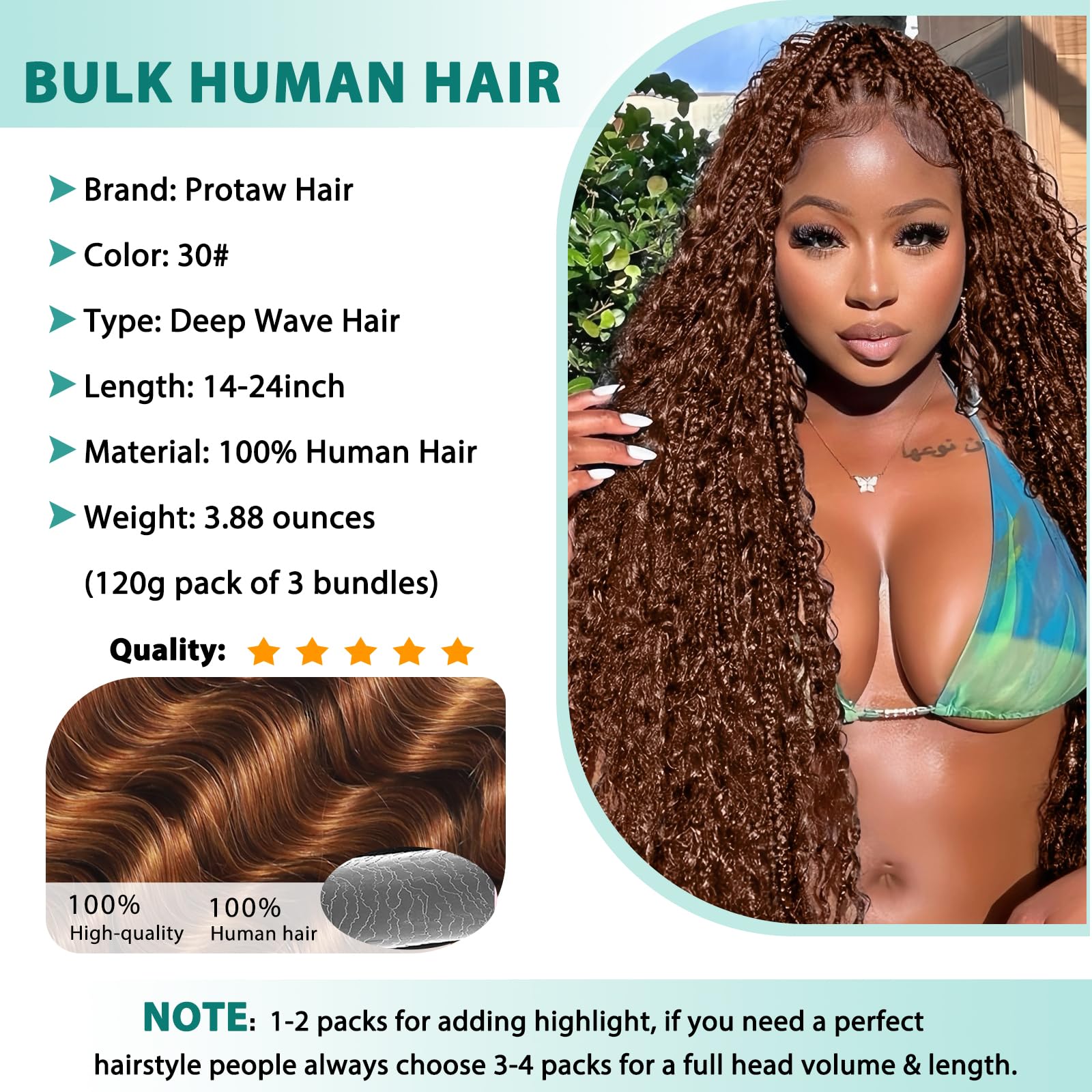 Protaw deep-wave 30in hair for dramatic, voluminous boho curls.