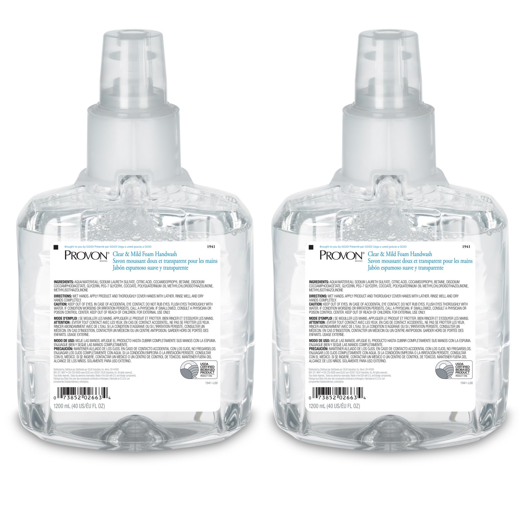 PROVON LTX-12 clear mild foam handwash bottle for frequent, skin-friendly use.