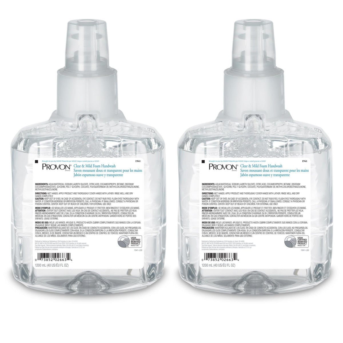 PROVON LTX-12 clear mild foam handwash bottle for frequent, skin-friendly use.