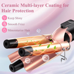 Prubensic interchangeable ceramic wands arranged for varied curl outcomes.