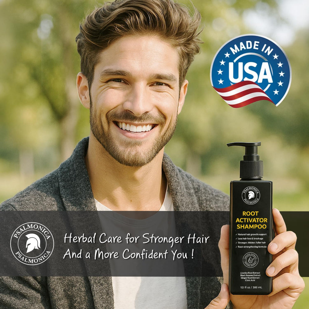 Psalmonica Root Activator Shampoo daily-use bottle ready for routine hair care