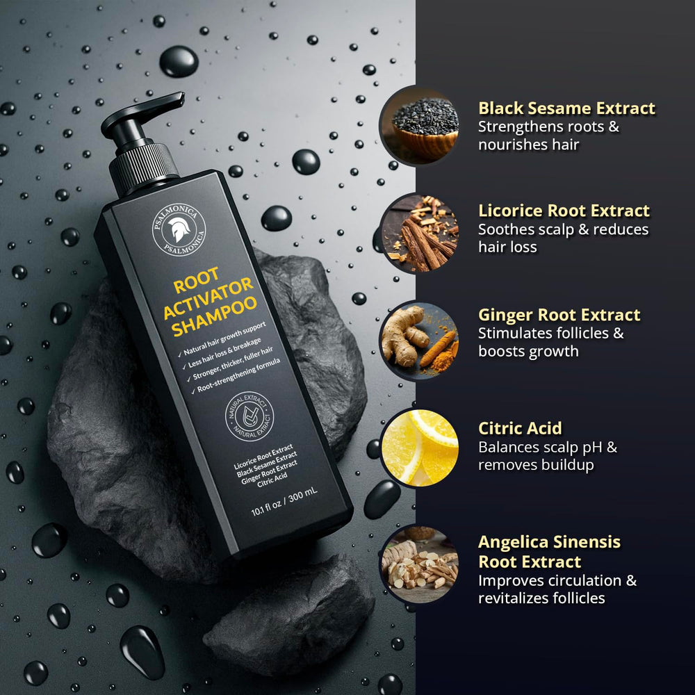Psalmonica Root Activator Shampoo scalp massage highlights soothing herbal action