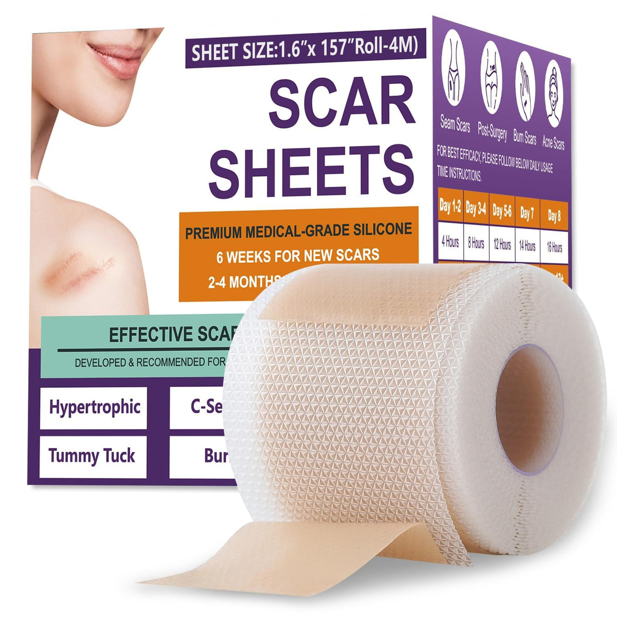 Psecici silicone scar sheets roll closeup—comfort-focused scar care with medical-grade silicone