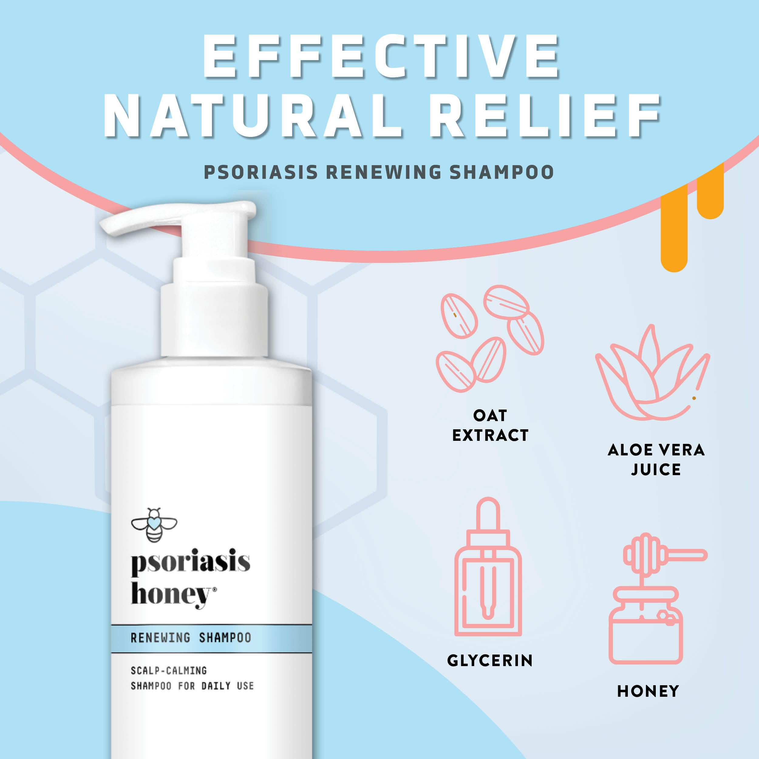 PSORIASIS HONEY Renewing Shampoo foaming lather ready to soothe itchy scalp.