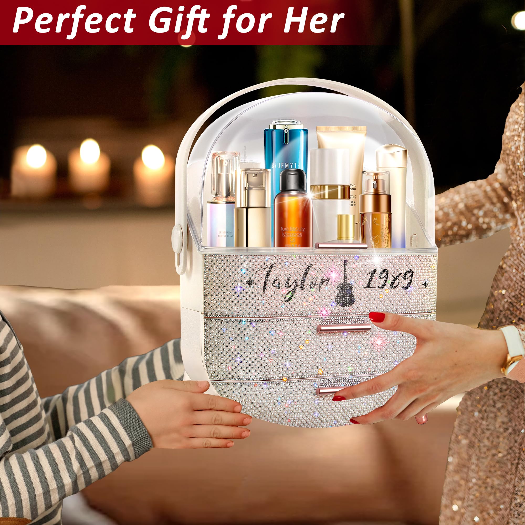 Ptesly Bling makeup organizer bottom drawers store small accessories like jewelry