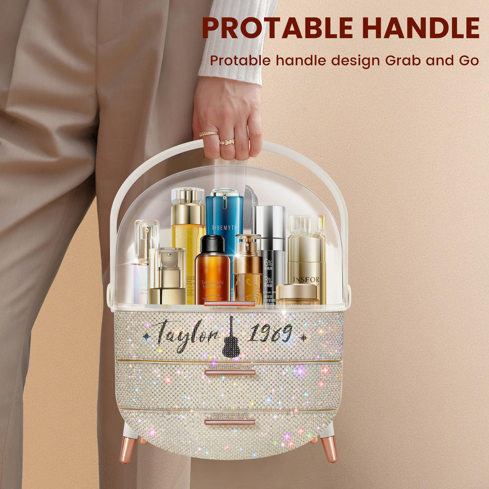 Ptesly Bling makeup organizer rhinestone surface sparkling accents elevate vanity aesthetics