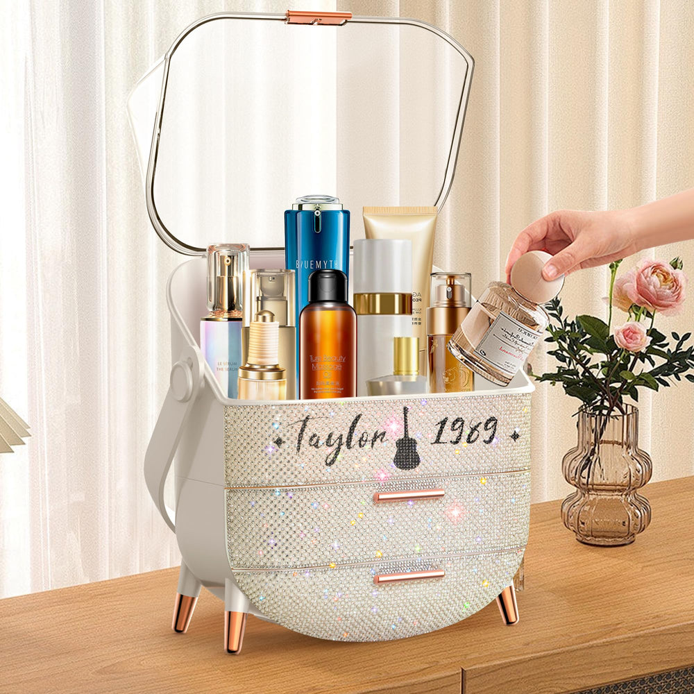 Ptesly Bling makeup organizer top handle for portable beauty storage on the go