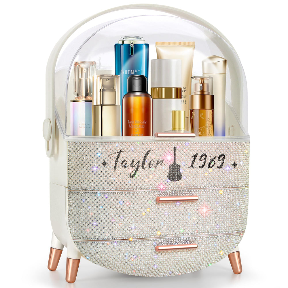 Ptesly Bling makeup organizer top view enables easy access to cosmetics