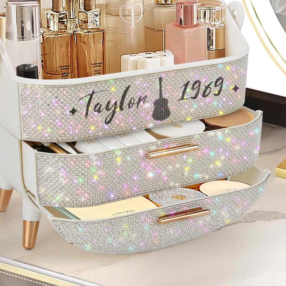 Ptesly Bling makeup organizer vanity display shows cosmetics at-a-glance for quick routines