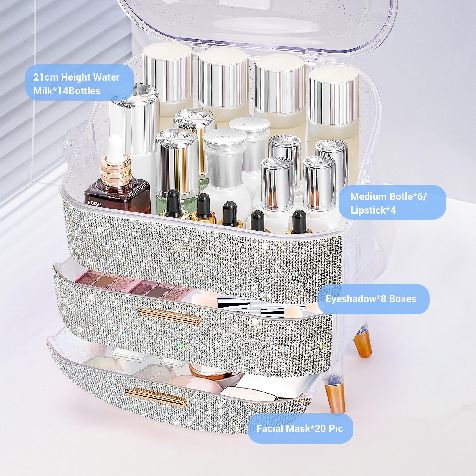Ptesly carry-handle makeup case for portable on the go beauty use.
