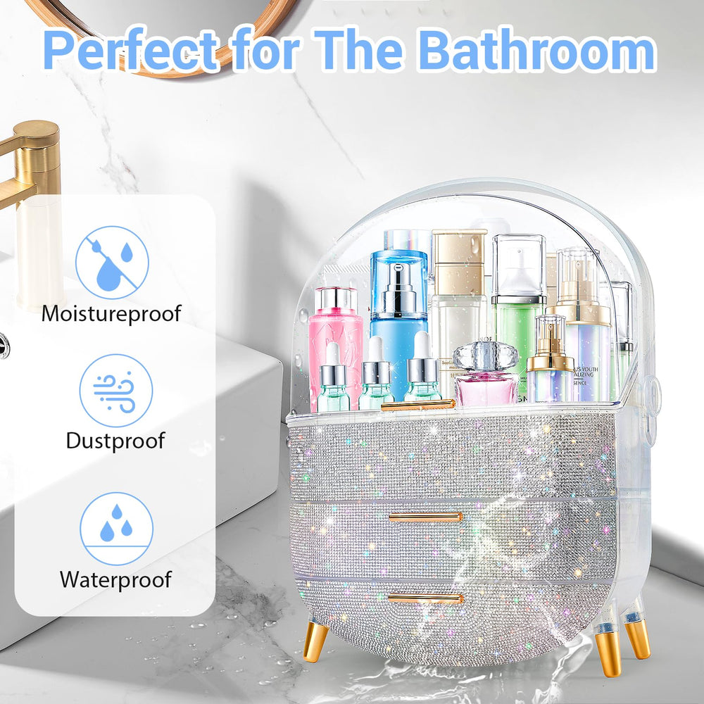 Ptesly dressing table vanity display keeps cosmetics organized and visible.