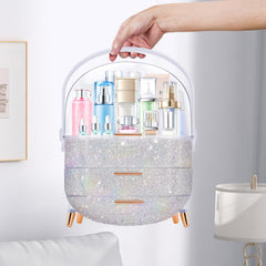 Ptesly makeup organizer bottom drawers hold lipsticks and brushes neatly.
