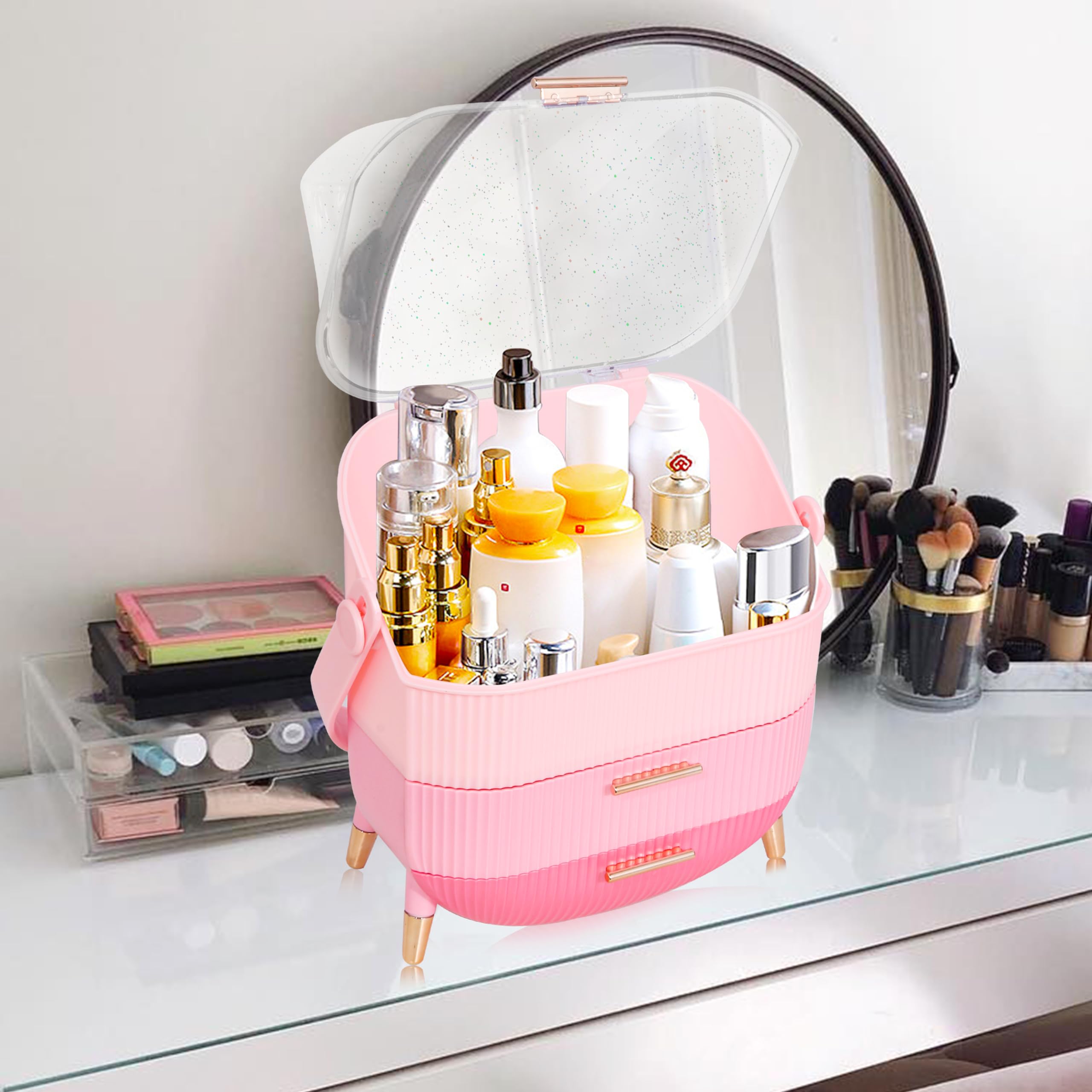 Ptesly makeup organizer displayed on dresser for convenient daily routines