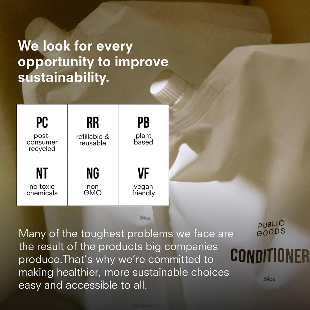 Public Goods conditioner cruelty-free packaging made from recycled plastic.