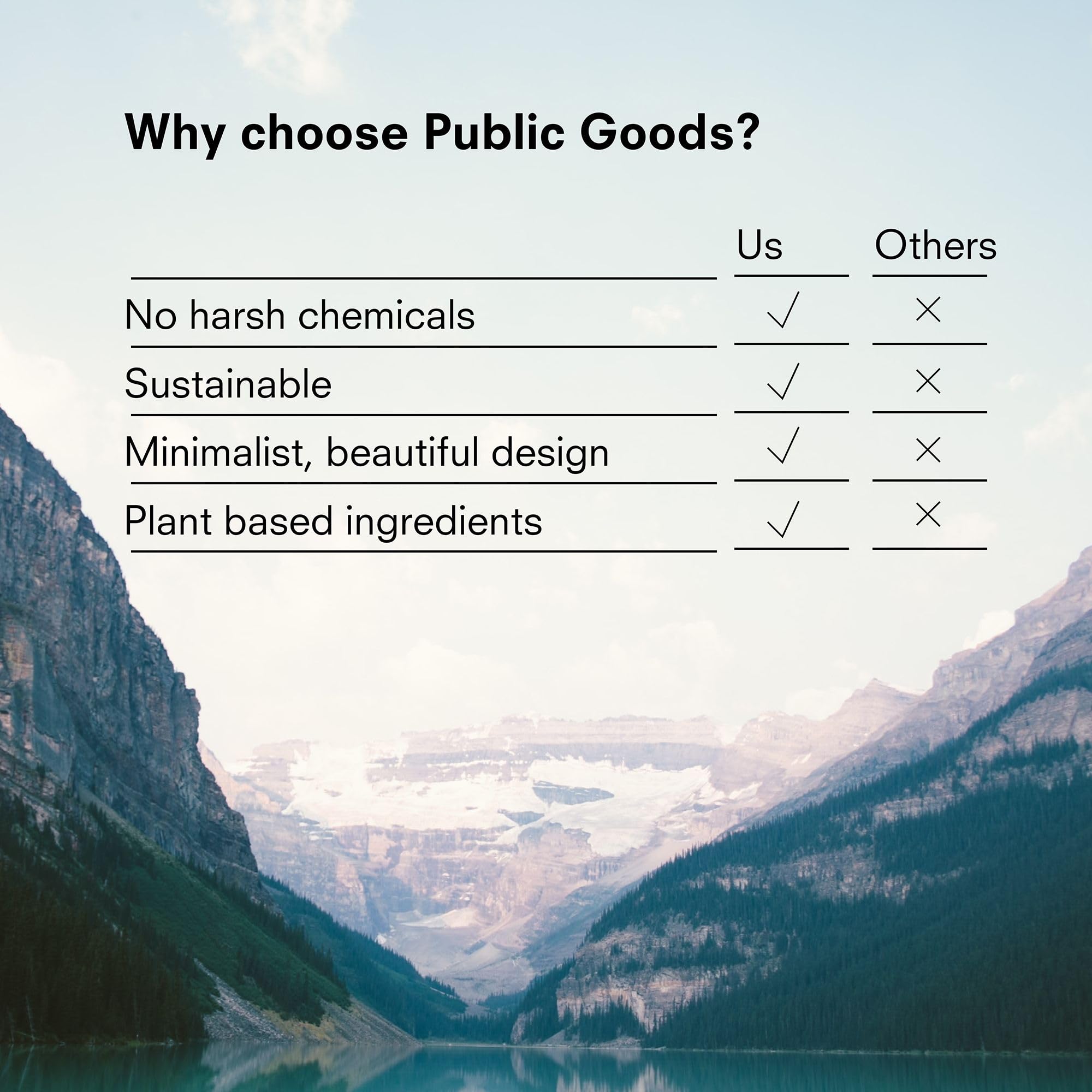 Public Goods vegan-friendly formula banner highlighting sulfate-free and paraben-free ingredients