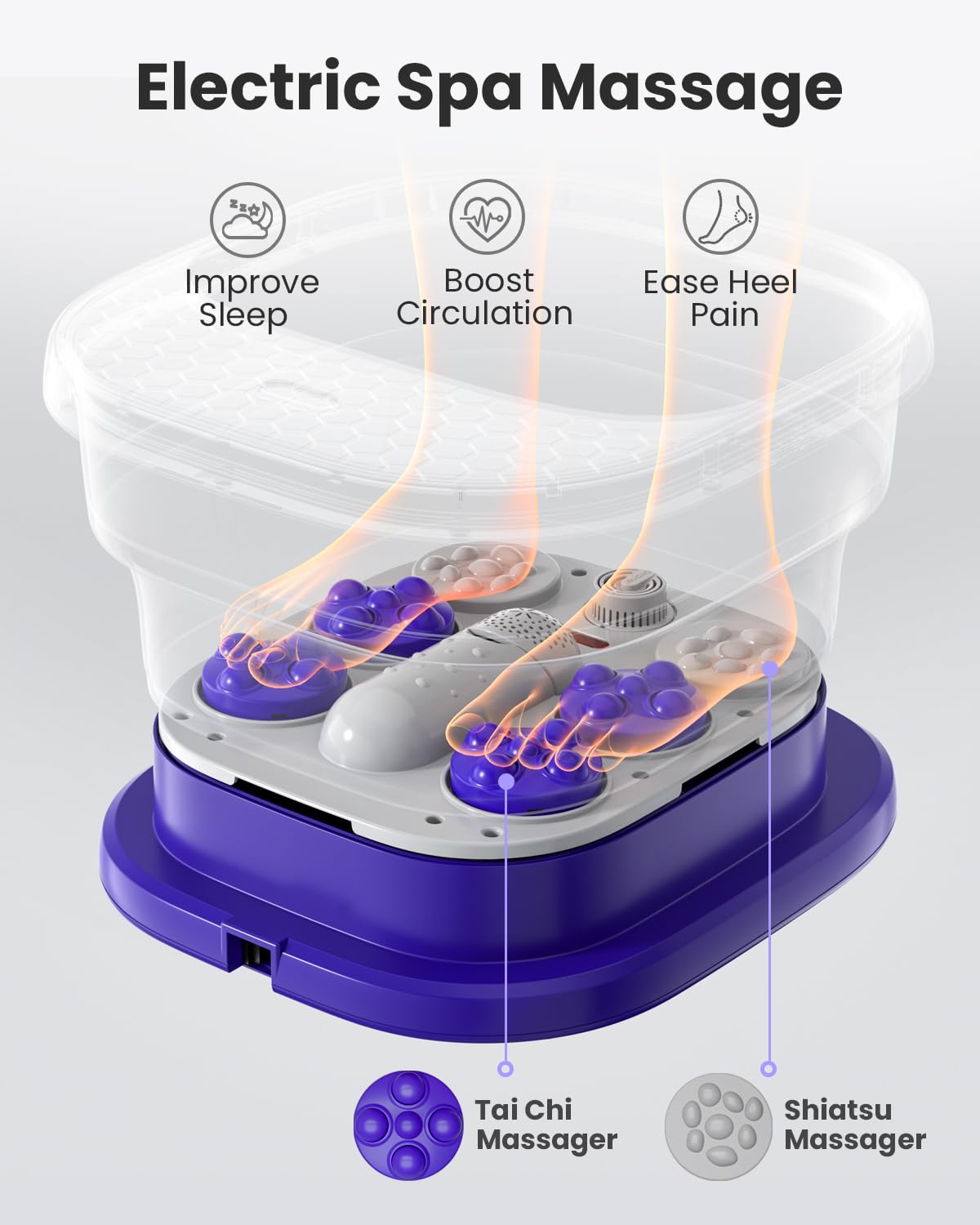 Puboo foot spa roller close-up highlights deep tissue kneading benefits.