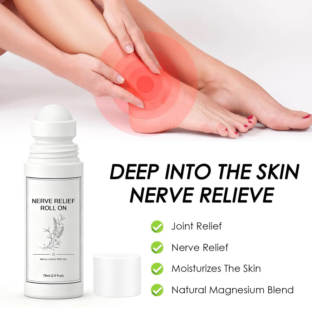 Pucges Nerve Relief Roll On application roller for targeted foot and leg relief.