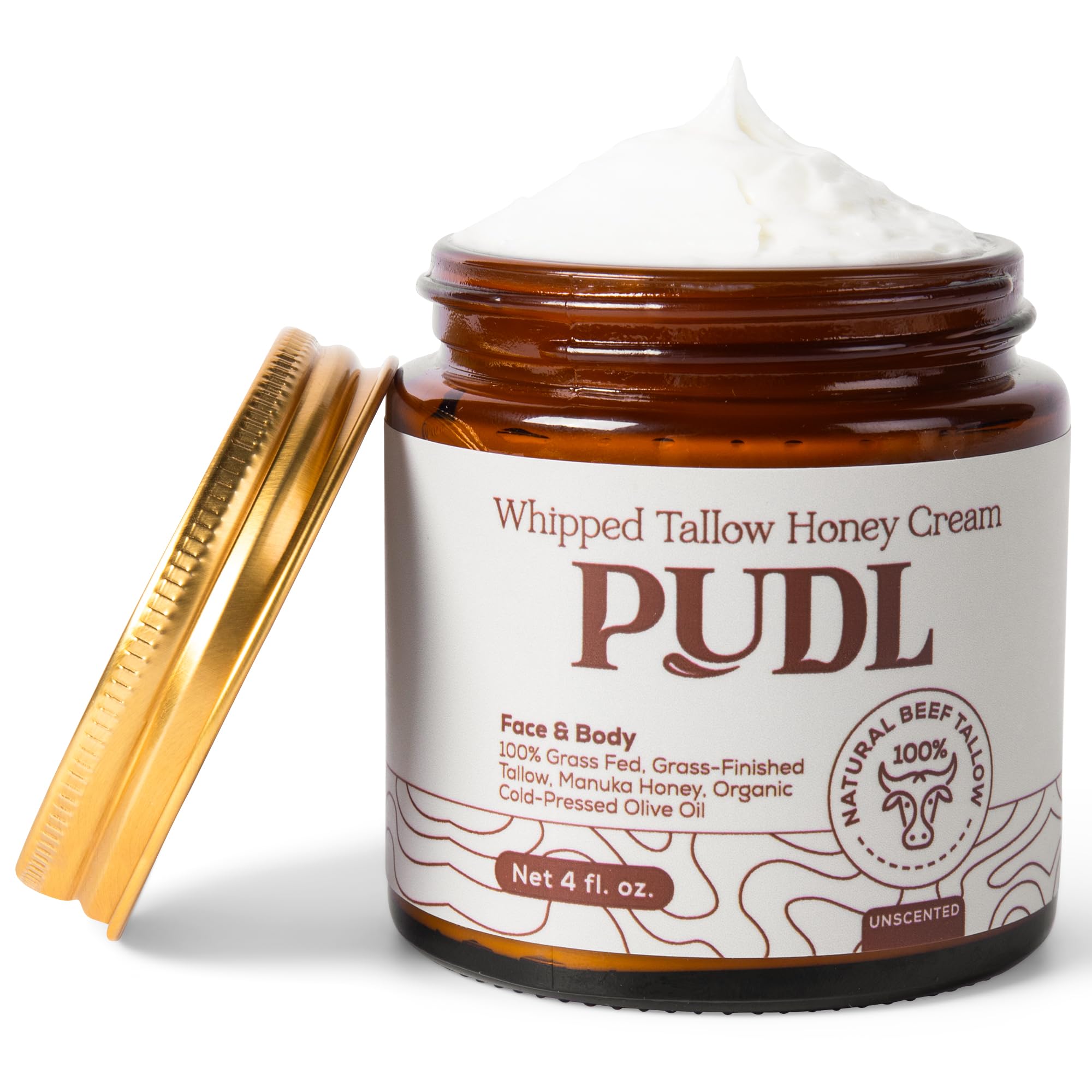 PUDL grass-fed beef tallow honey cream texture close-up shows whipped moisture for nourishment