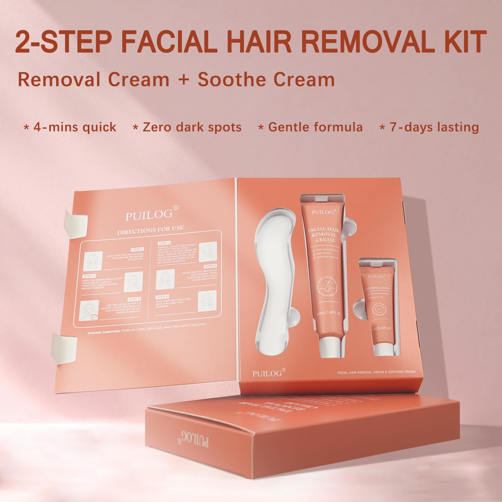 PUILOG depilation cream application demonstrates a quick 4‑minute process for smooth skin