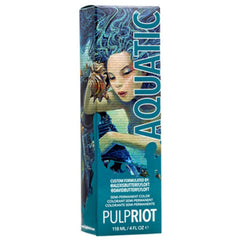 Pulp Riot Aquatic bottle shows vibrant semi-permanent color for bold salon-ready results.