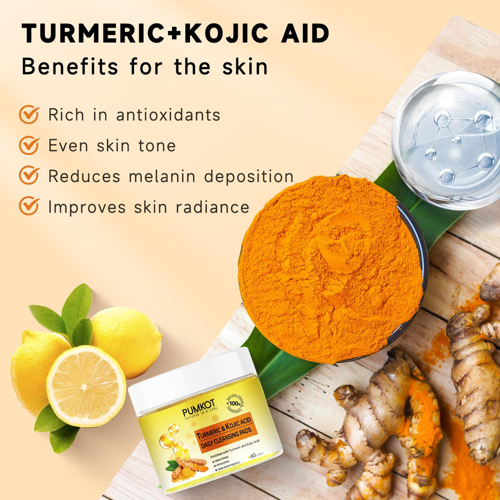 Pumkot turmeric kojic acid cleansing pads showing diverse users for all skin types.