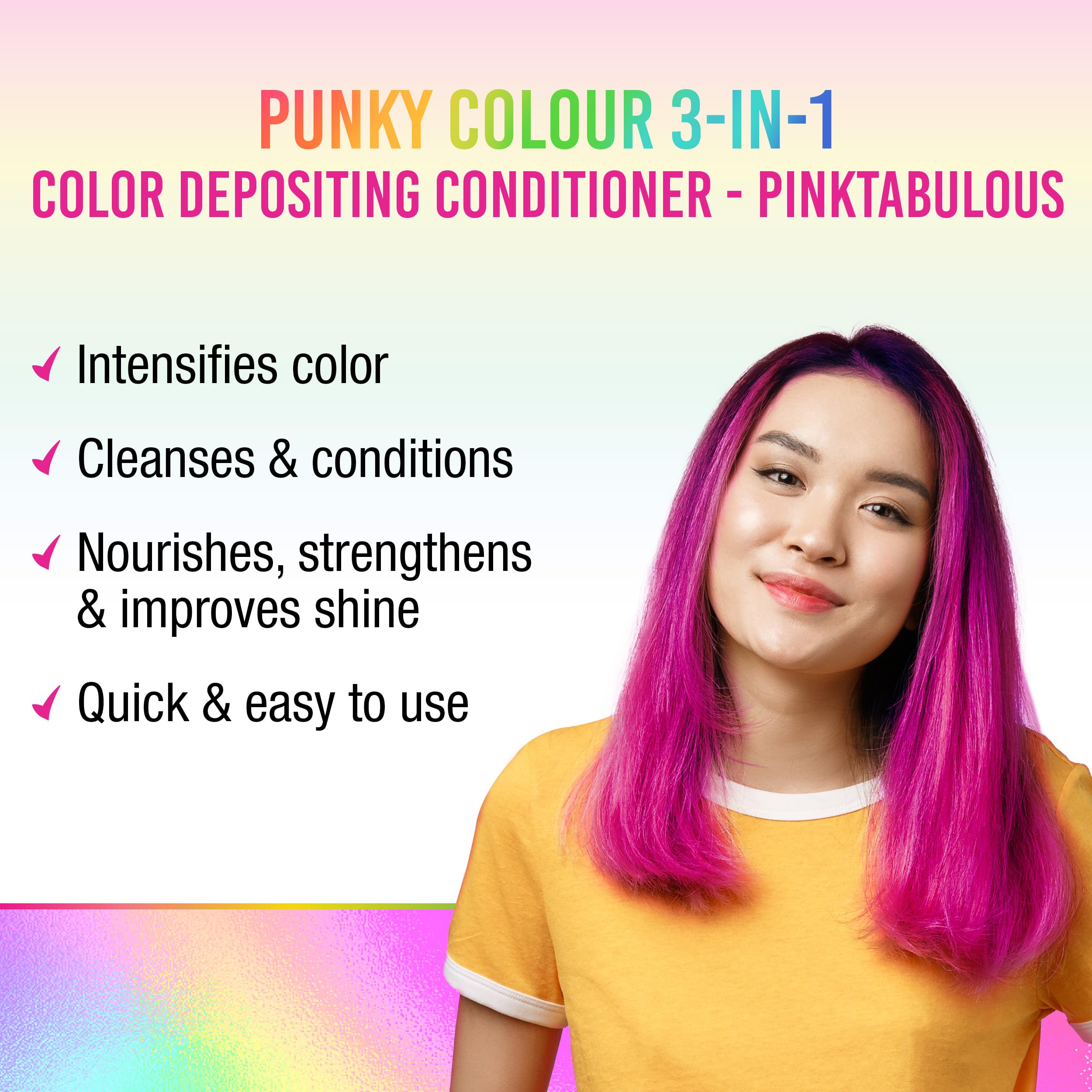 Punky Colour pinktabulous bottle closeup highlights nourishing formula for all hair types