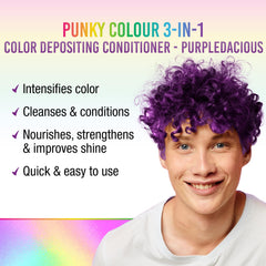 Punky Colour 3-in-1 Purpledacious hair-application steps for easy color-refresh.