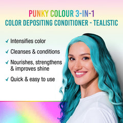Punky Colour Tealistic label close-up highlighting vegan-friendly formulation.