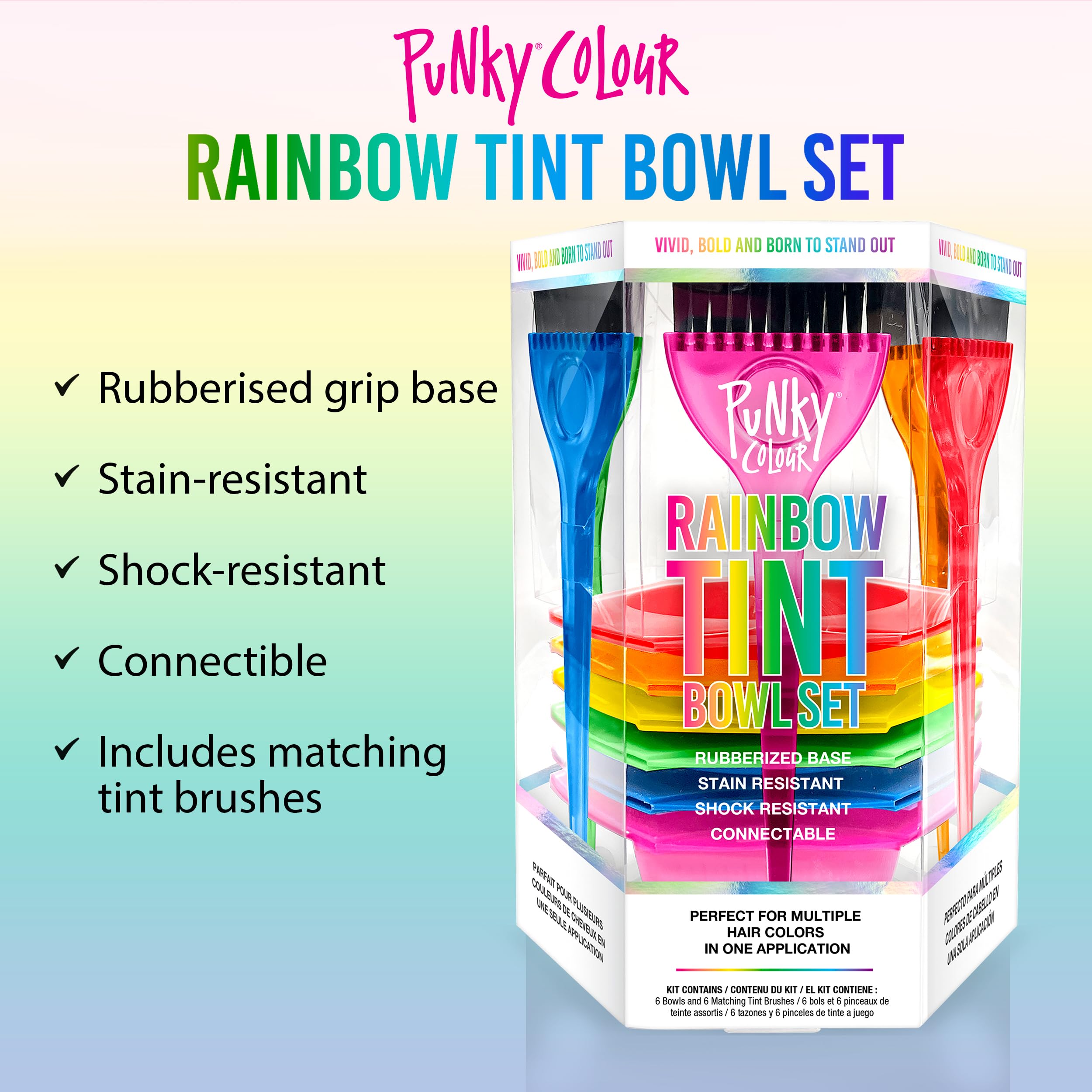 Punky Rainbow Tint Bowl Set brushes neatly arranged for smooth application.