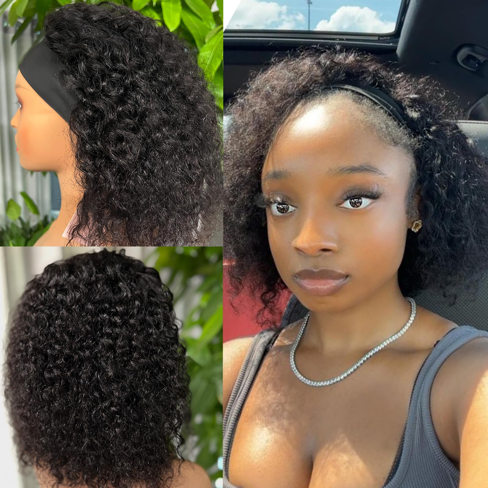 Punmasa headband wig with four combs and adjustable straps for secure fit