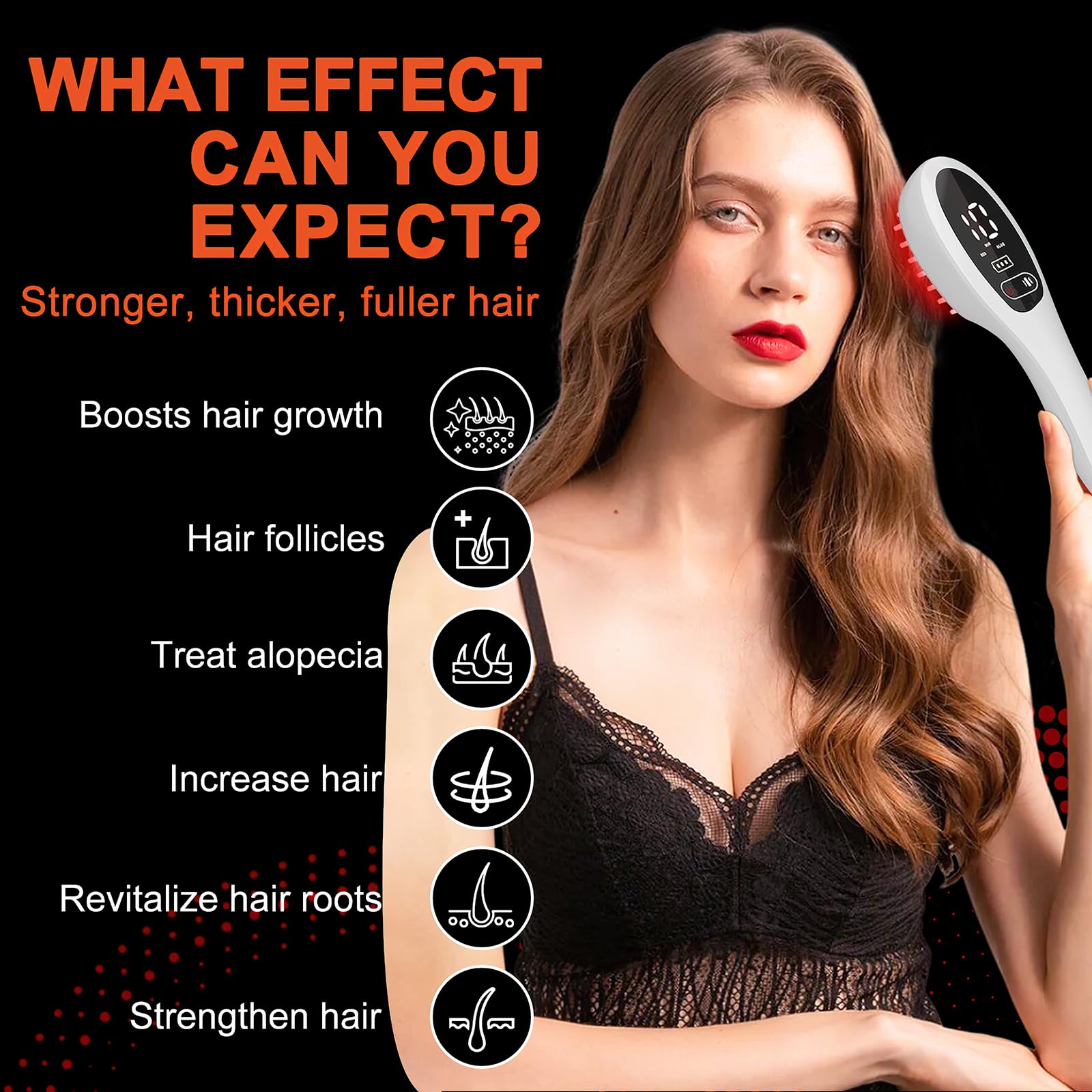 PUPCA Laser Therapy Hair Growth Comb closeup highlighting easy one-button operation
