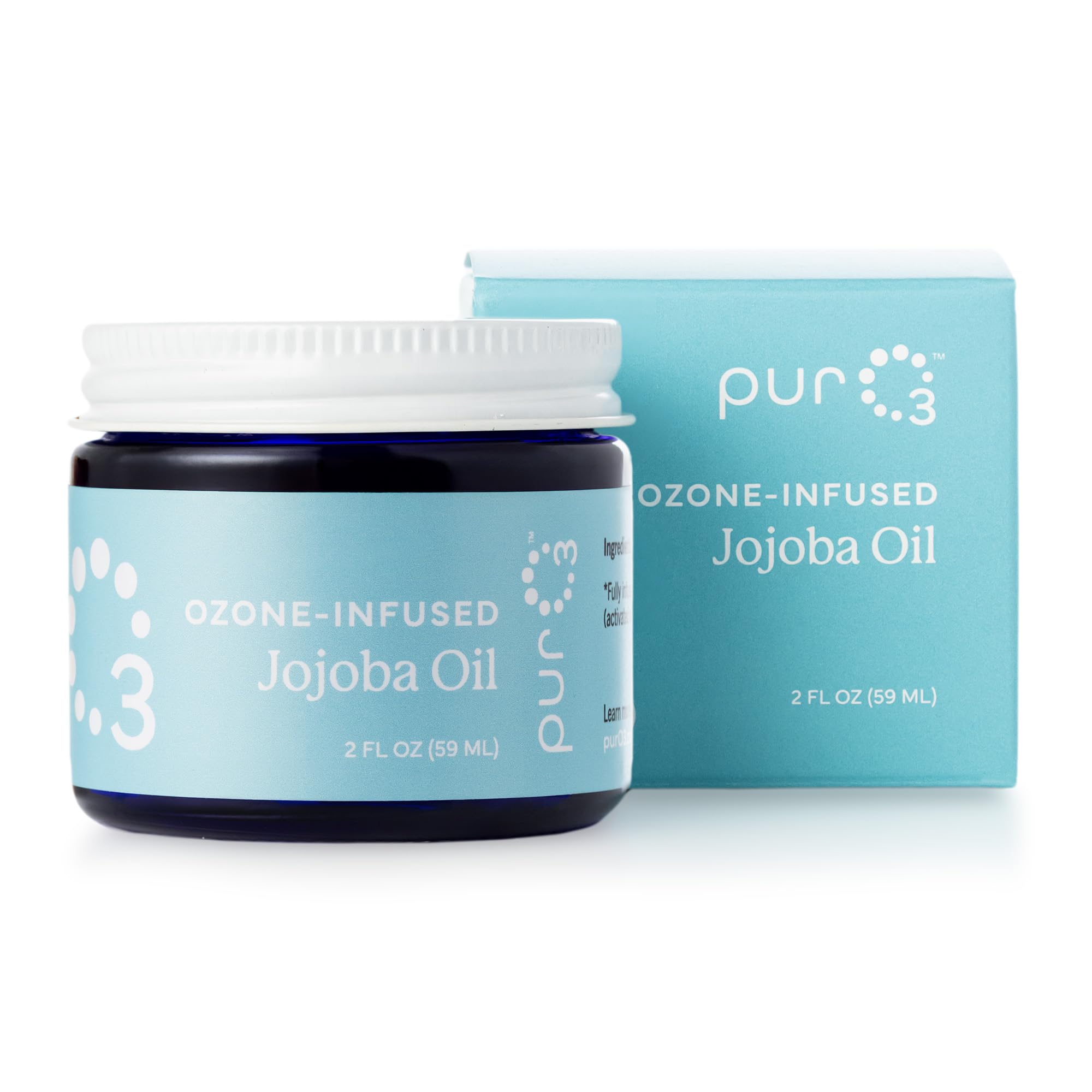 PurO3 glass jar cap close-up showcasing premium packaging